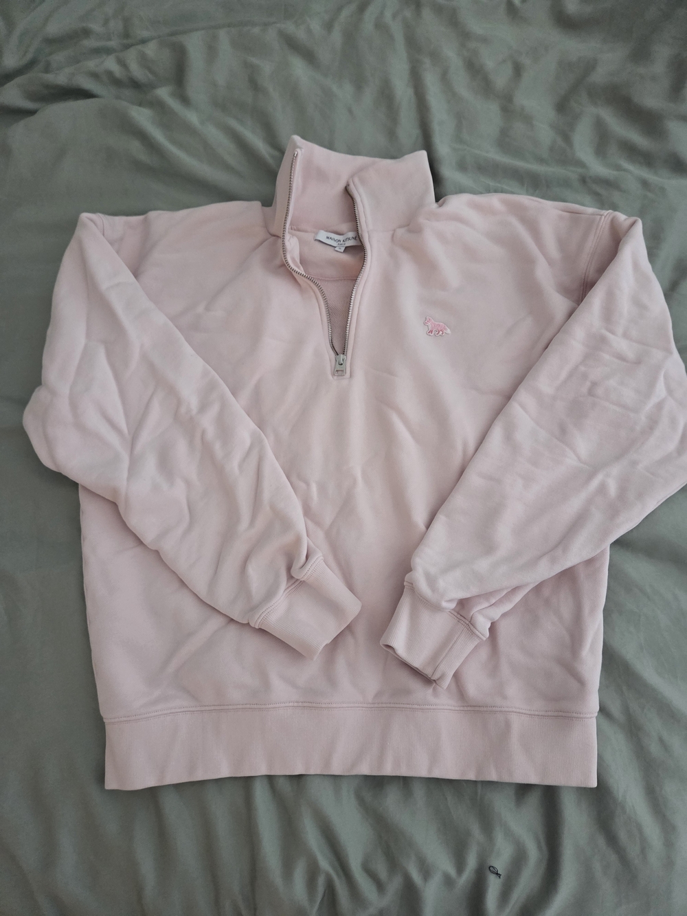 Maison KITSUNE Half-Zip Sweater in Pale Pink